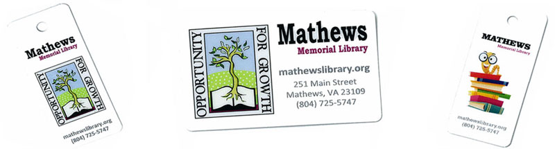Mathews Memorial Library key chain and wallet-sized library cards